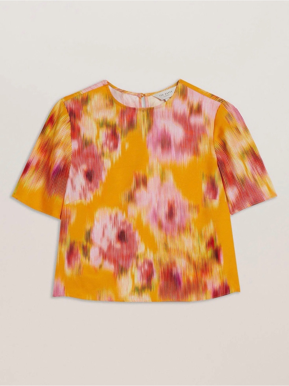 Ted Baker Yellow Floral Pleated Short Sleeve Top